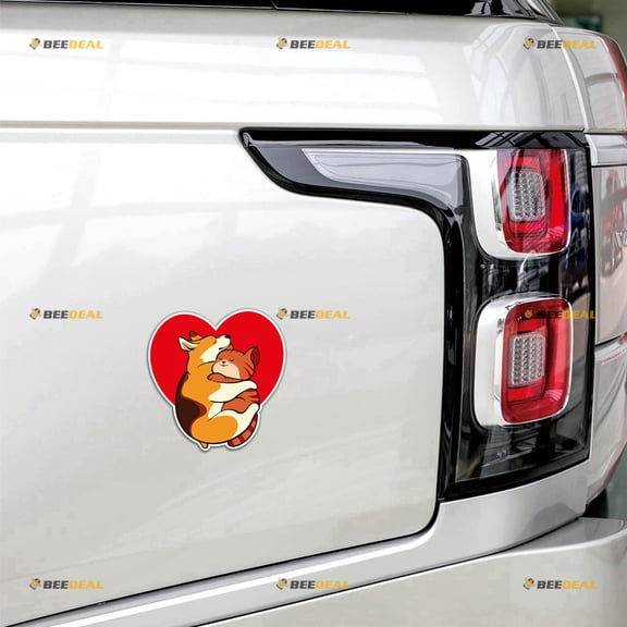 Dog and Cat Hug Love Heart Kitty Pet Family Car Magnet Magnetic Sticker Decal - 2 Pack Reflective 4" - for Truck Door Fridge Reusable Waterproof