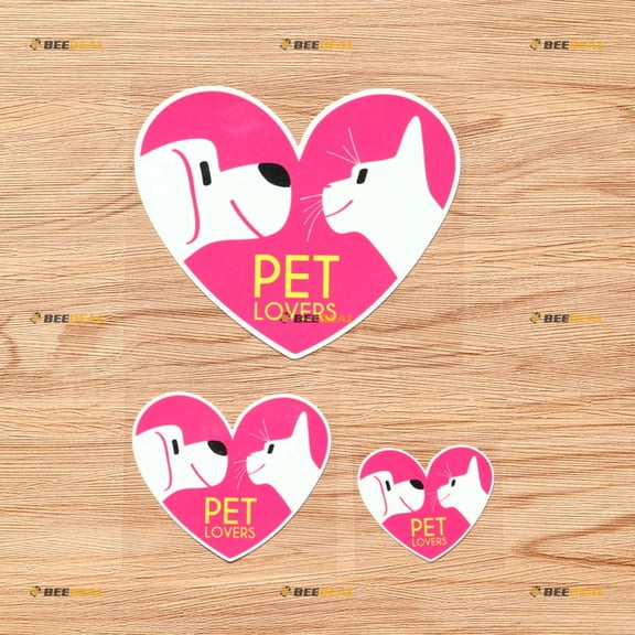 Dog and Cat Love Heart Kitty Pet Lovers Family Vinyl Decal Sticker - 3 Pack Glossy, 2 Inches, 3 Inches, 5 Inches - for Car Laptop Window Phone