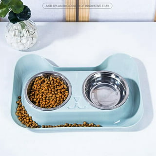 Dog Bowls with Mat, Cat Water Food Bowl Set (13.5oz Each) in No Spill Silicone Mat, Dual Pet Feeder Bowl for Puppy, Cats, Small Medium Dogs (Square