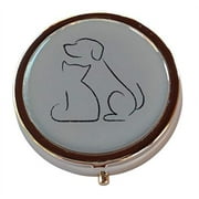 Dog and Cat Silhouette Round Compact Three Section Pocket/Purse/Travel Pill Box Case