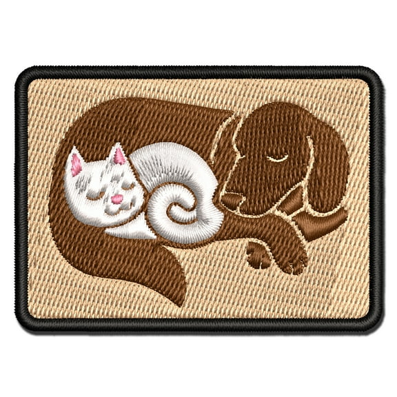 Dog and Cat Sleeping Applique Multi-Color Embroidered Iron-On Patch - 2.5 Inch Small