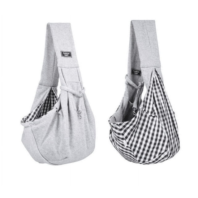 Dog and Cat Sling Carrier - Reversible Puppy Carrier Purse with Storage Pocket, Hand-Free Dog Sling Carrier for Carry Small Dogs and Cats Gray