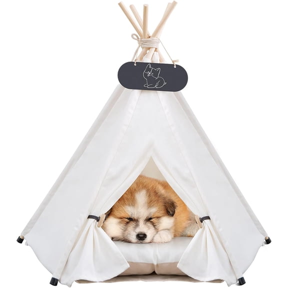 Dog and Cat Teepee Tent with Thick Cushion, Removable Washable Fabric, 24x24x28 Inch