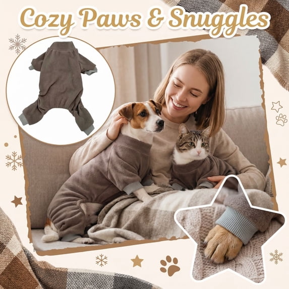 Dog and Cats Universal Fashionable Pajamas Cozy Pet Clothing Soft Apparel for Sleep Play, Coffee S