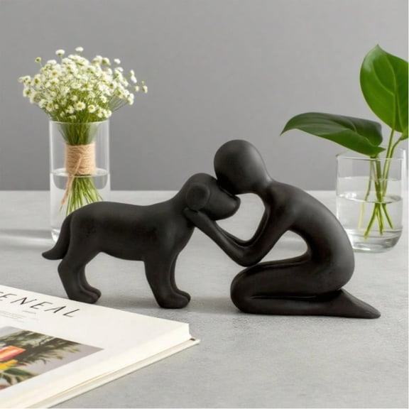 Dog and Man Statue, Pet Memorial Figurine, 3D Printed Home Decor Sculpture, Gift for Dog Lovers, Father's Day Present