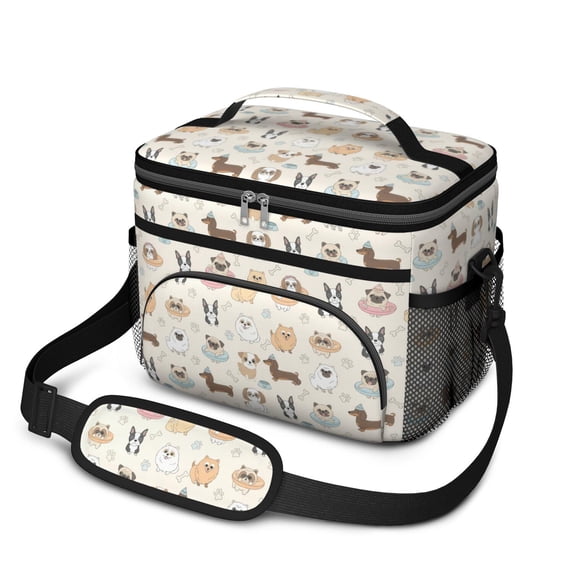 Dog and Pool Float Beige Pattern Insulated Lunch Box for Women Men, Medium Leakproof Cooler Bag with Adjustable Strap, 10"x6.7"x8"