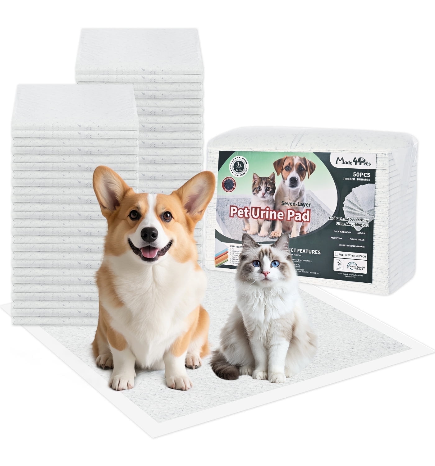 Madepets Dog and Puppy Pee Pads with Leak-Proof Quick-Dry Design for Potty Training，Pack of 50