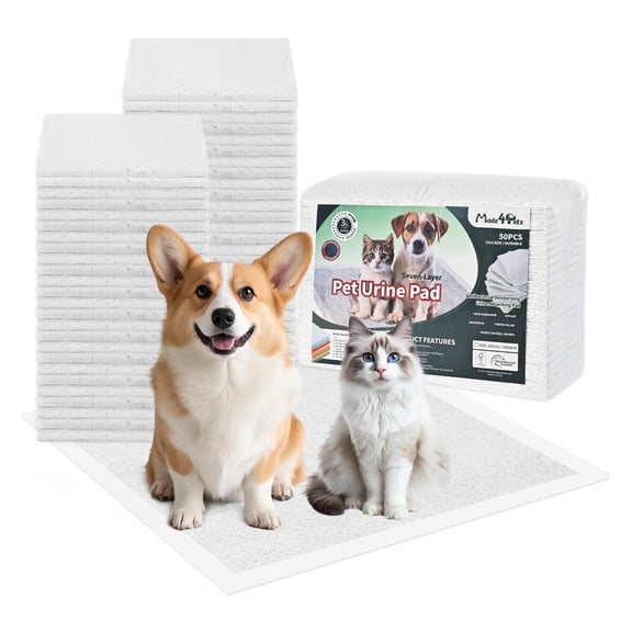 Madepets Dog and Puppy Pee Pads with Leak-Proof Quick-Dry Design for Potty Training，Pack of 50