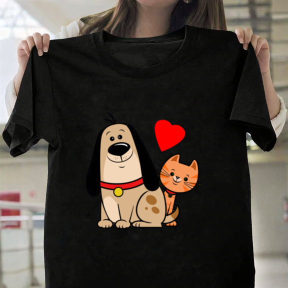 Dog and cat Wholesome Pet Canine Feline Best Friends Silhouette Pop Unisex T-Shirt, up to size 3XL.