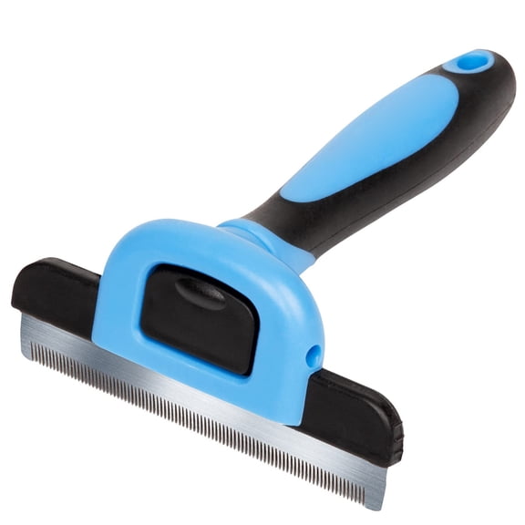 Dog brush for short hair, cat deshedding tool, pet grooming comb for shedding control, reduces loose fur on furniture, gentle massage for short haired dogs and cats, blue