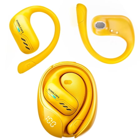 Wireless Earbuds, Bluetooth Version Earhook Headphones, Low-Latency Audio Positioning, Smart Noise Cancellation, IPX5 Waterproof, YELLOW