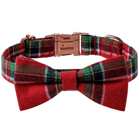 Dog collar - Colour mesh and ripple pattern sailor bow tie, adjustable collar red plaid bow S