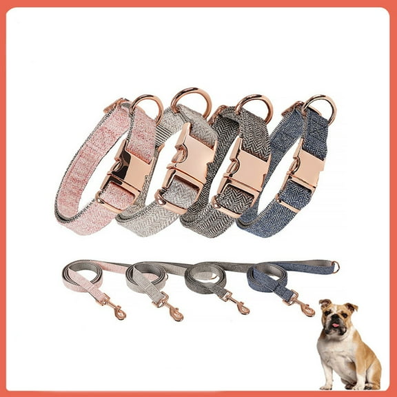 Dog collar and leash set, dog collar and leash, adjustable dog collar for small to medium dogs./Brown Gray/M