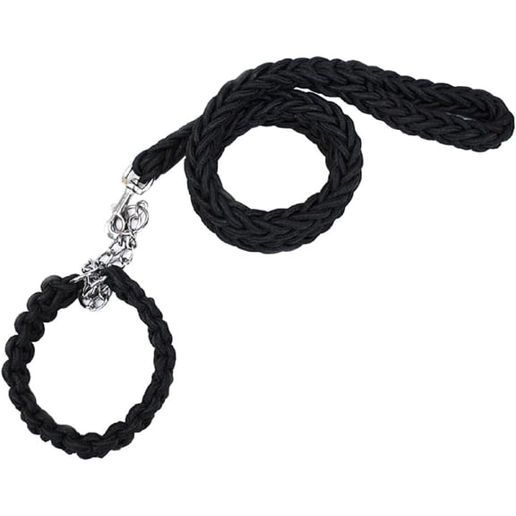 Dog collar and rope, heavy-duty nylon braided rope, sturdy dog collar, suitable for training and walking of small, medium and large dogs (black)