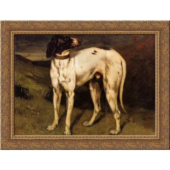 Dog from Ornans 24x20 Gold Ornate Wood Framed Canvas Art by Gustave Courbet