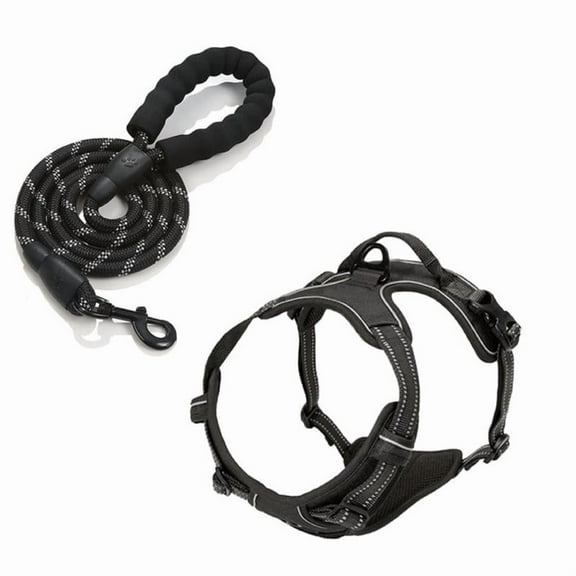 Dog Harness Pet Anti-Impact Vest,Eflective and Breathable Pet Harness, Adjustable Comfortable Soft Padded Vest Harness Easy Control with a Free Heavy Duty 5ft Dog Leash. Black M