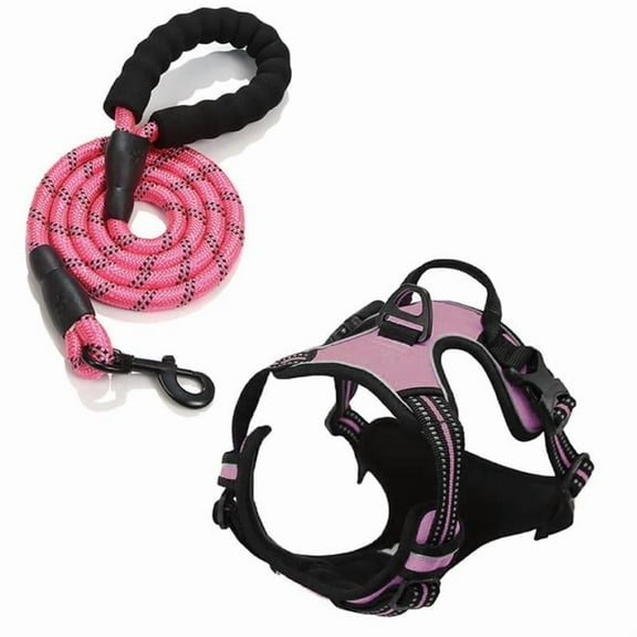 Dog Harness Pet Anti-Impact Vest,Eflective and Breathable Pet Harness, Adjustable Comfortable Soft Padded Vest Harness Easy Control with a Free Heavy Duty 5ft Dog Leash. (Pink, S)