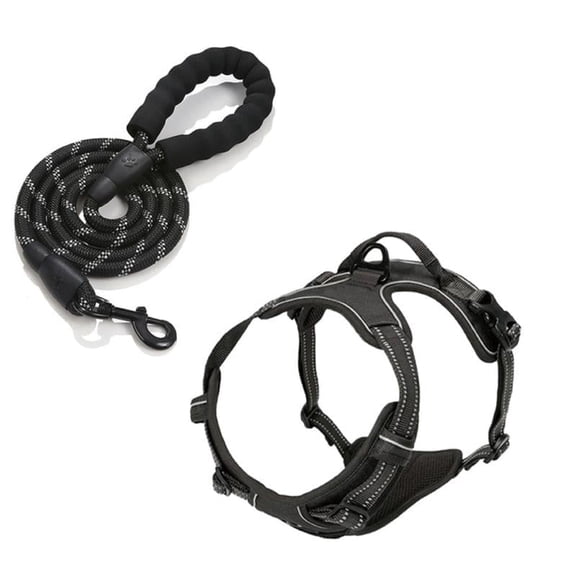 Dog Harness Pet Anti-Impact Vest,Eflective and Breathable Pet Harness, Adjustable Comfortable Soft Padded Vest Harness Easy Control with a Free Heavy Duty 5ft Dog Leash. black S