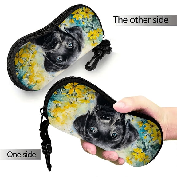 Dog in Bloom Print Neoprene Eyeglass CaseUltraLightweight Softshell Design with Padded Protection  Zippered Closure Compact Travel Accessory