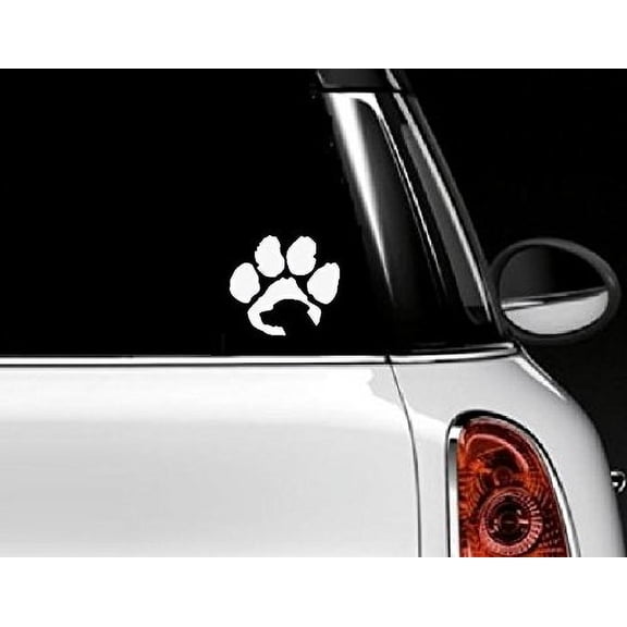 Dog in Paw Print~ Decal, Choose from Lab, Boxer, Schnauzer, Beagle, Yorkie, Poodle, Pug, or Pit. 6" x 6" (White Lab)