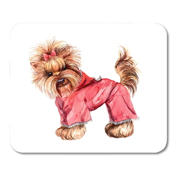 Dog in Pink Suit Hood Yorkshire Terrier Bow and Hair Dress Ridiculous Puppy Mousepad Mouse Pad Mouse Mat 9x10 inch