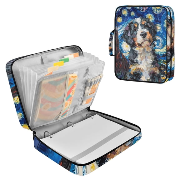 Dog in Starry Night Accordion File Organizer Expanding File Folder 3-Ring Binder Bag 500 Sheets A4 Size