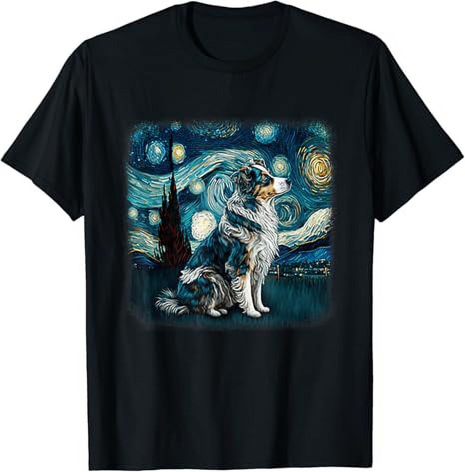 Dog in starry night van gogh aussie mini Australian Shepherd T-Shirt ...