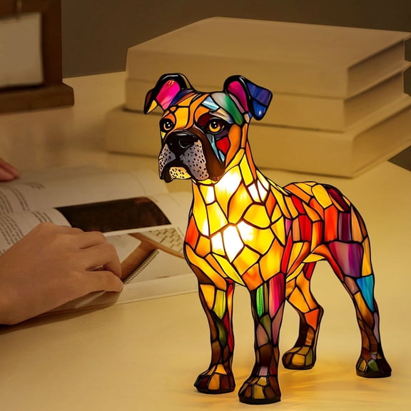Dog lamp,Dogs Series Art Night Light, 3D Cute Pet Dogs Table Lamp, Retro Stained Resin Tabletop LED Night Light, Fun Gift for Dog Lover (Boxer Dog)