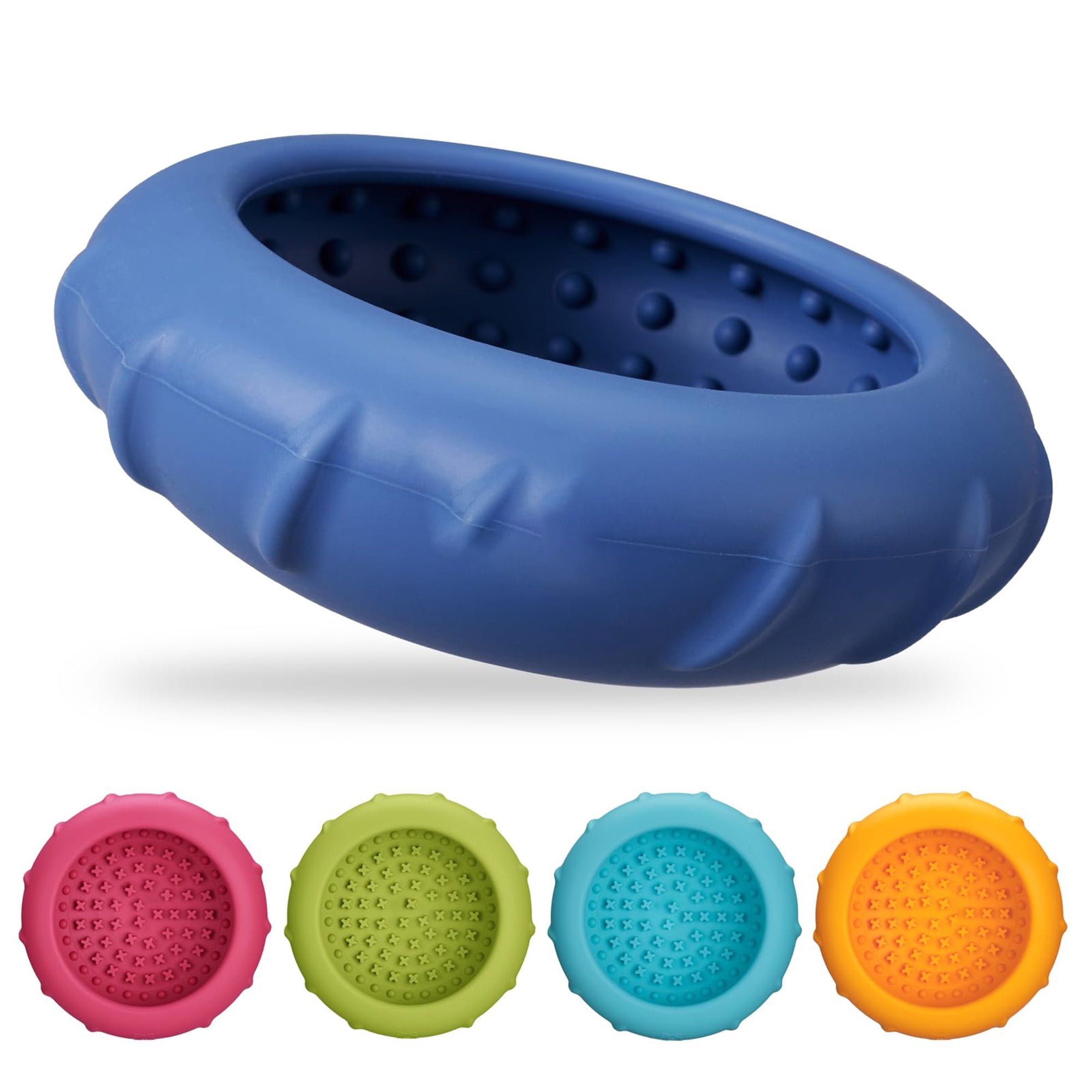 Dog lick bowl slow feeder, wobbly enrichment puzzle toy for anxiety relief and mental stimulation, silicone lick mat for dogs, dishwasher safe, dark blue