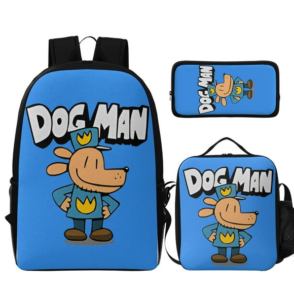 Dog man Anime Cartoon 3Pcs Backpack with Lunchbox and Zipper Pencil Cases Bags Set
