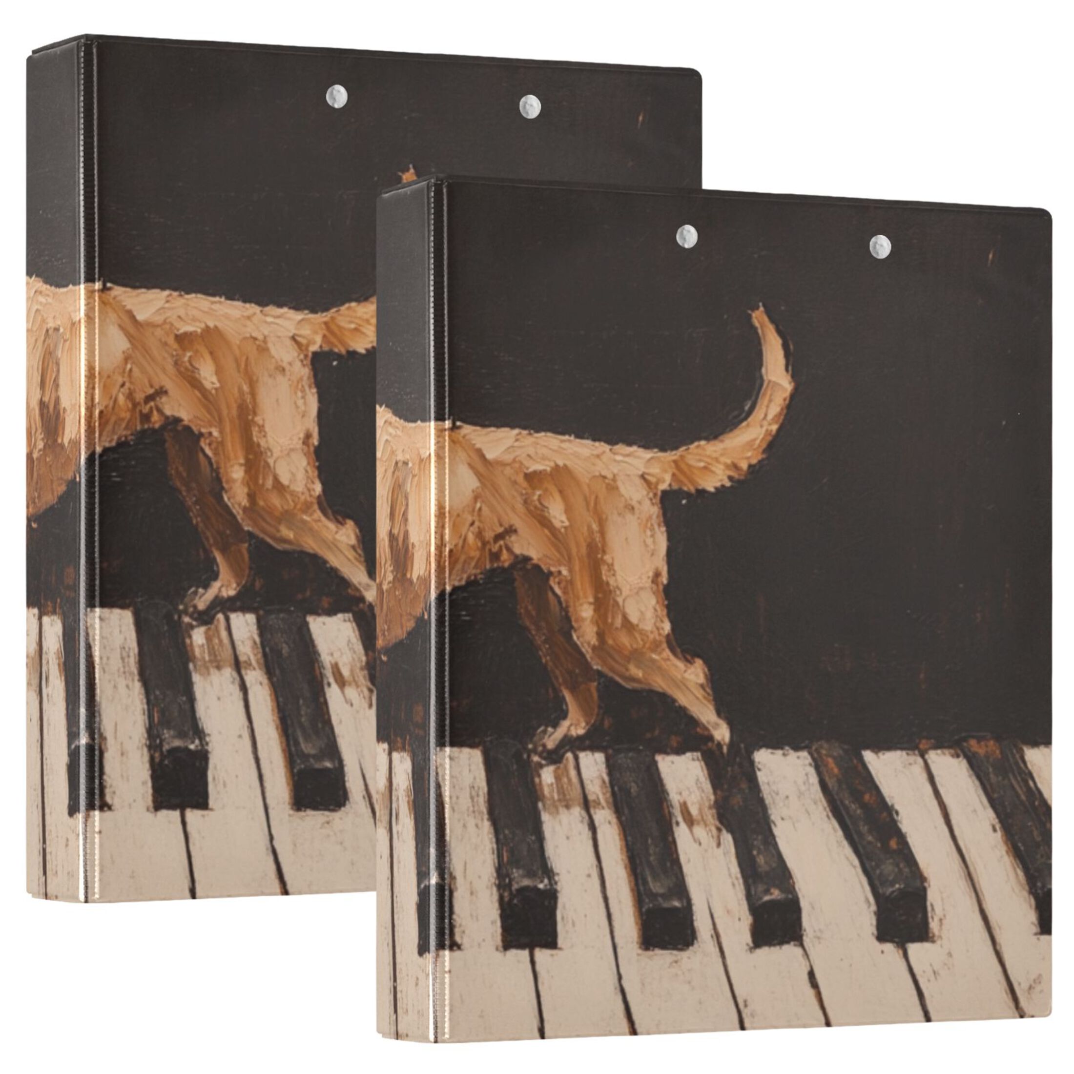 Dog on Piano 3 Ring Binders 1.5 inch Hardcover File Folders with Interior Pockets A4 Size Organizer for School Office Hospital