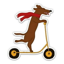 Dog on a Scooter Funny - 3" Vinyl Sticker - For Car Laptop I-Pad Phone Helmet Hard Hat - Waterproof Decal