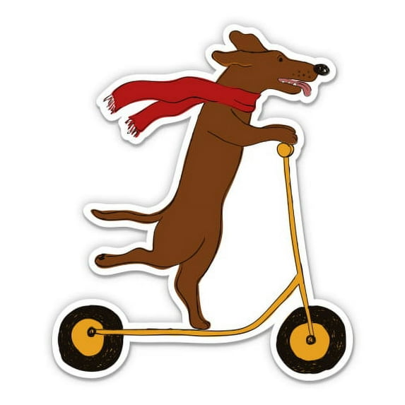 Dog on a Scooter Funny - 8" Vinyl Sticker - For Car Laptop I-Pad - Waterproof Decal