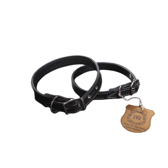 Dog's Ostrich Embossed Faux Leather Collar With Silver Steel Hardware Black Large