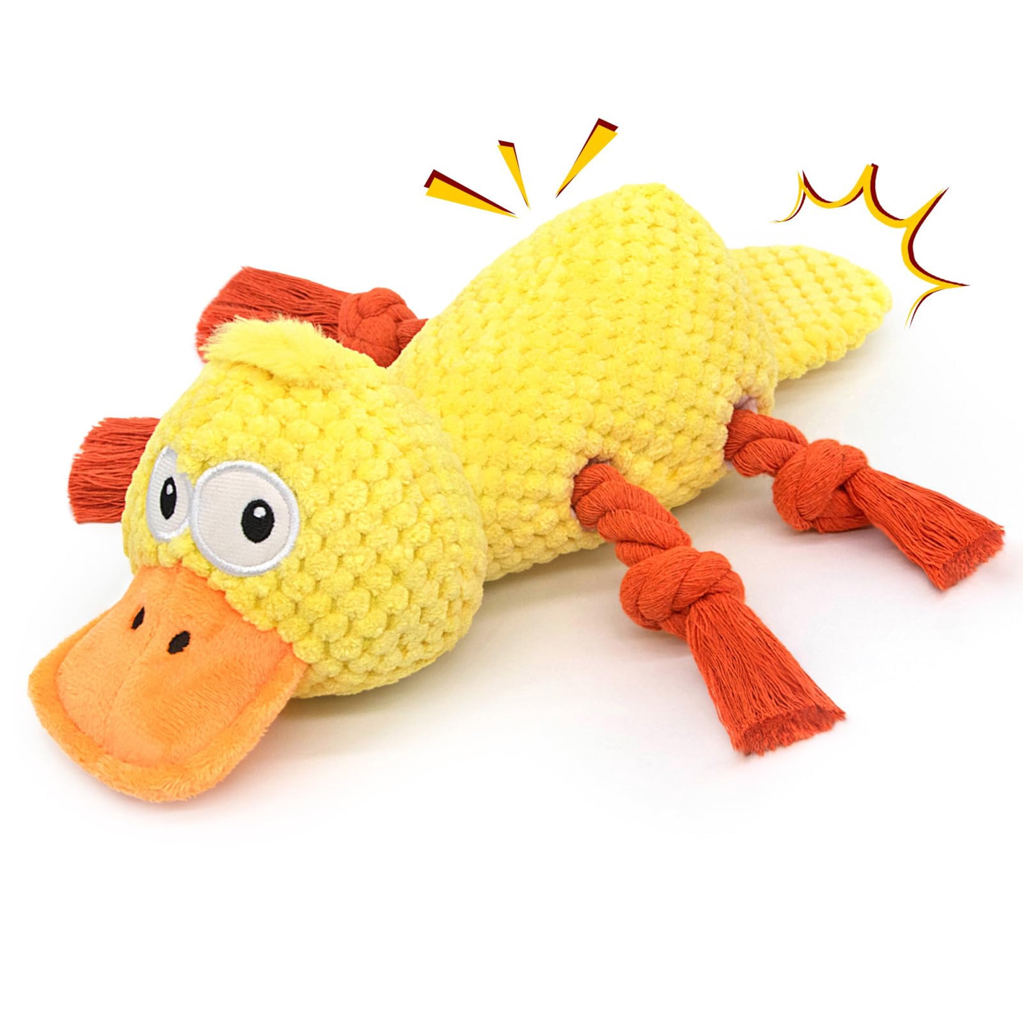 Dog squeak toys, interactive soft duck plush toy with squeaker and crinkle sound, durable puppy chew toy for small medium dogs indoor outdoor play, birthday gift reward, yellow