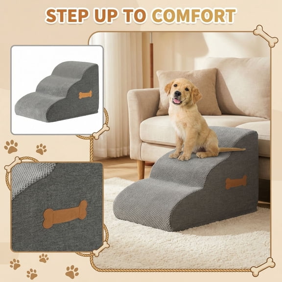 Dog steps for bed,Dog Stairs Ramp for High Bed,Pet Stairs Steps with Durable Non-Slip Waterproof Fabric Cover,Dog Slope Stairs to Bed for Small Dogs and Cats or Pets Joints,15.7*21.7*13.8"