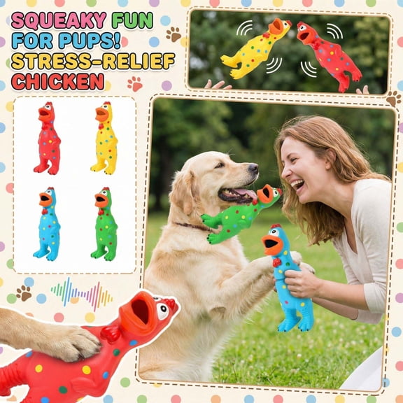 Puppy interactive toys, Dog Anxiety Relief, 12 in Spotted Chicken, Squeaky Dog toys, Rubber Construction, Chewing Engagement, Red, Multi Dots, 1 Pc