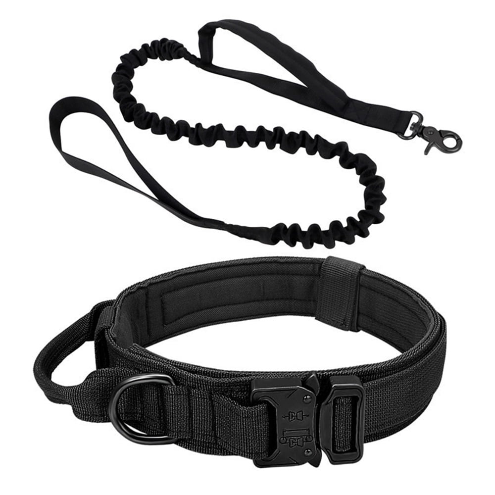 Dog trap, adjustable training nylon collar for dog training, with control handle and metal buckle, medium to large dog collar (black, L)