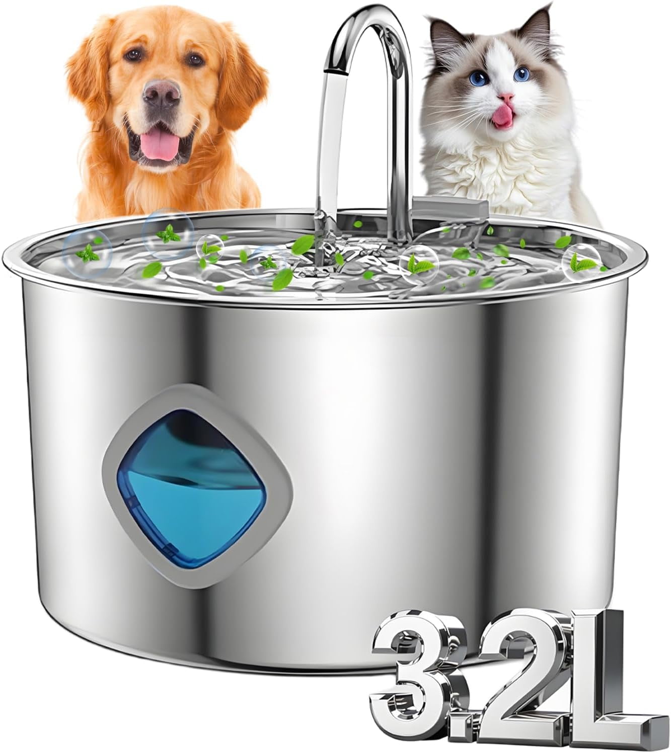 Dog water fountain,Natural Circulation Filtration No Spill Water Bowl, with Visual Water Level&Triple Filtration,for Large Medium Small Breed Dogs Pets