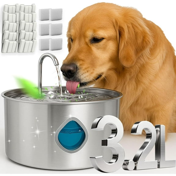 Dog water fountain, Stainless Steel Automatic Dog Water Bowl Dispenser with Water Window&LED, Super Quiet for Large Dog Cats&Small Animals