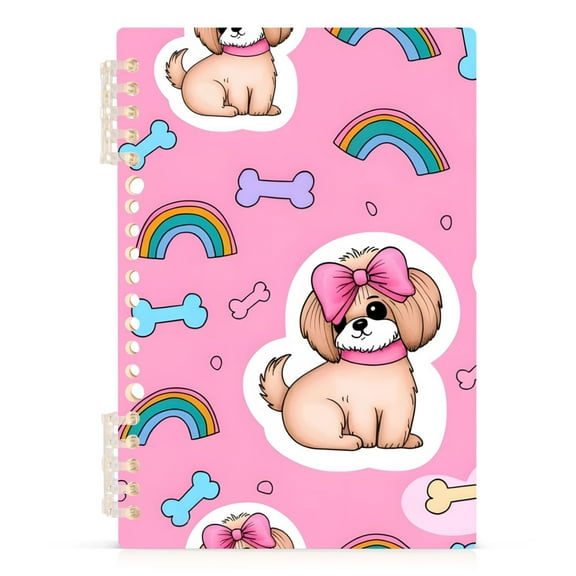 Dog with Bow and Bone Notebooks 1-subject Journal 60 Sheets A5 College Ruled Paper Detachable Ring 8.3"x5.7"