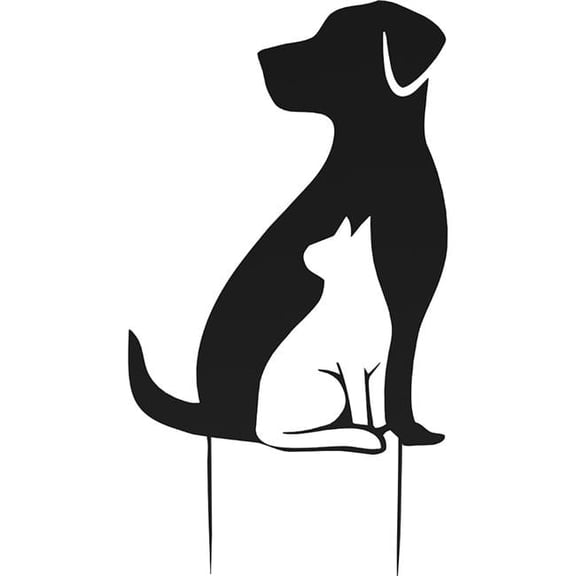 Dog with Cat Shadow Yard Stake - 24 in. - Case of 4 - Durable Metal Design
