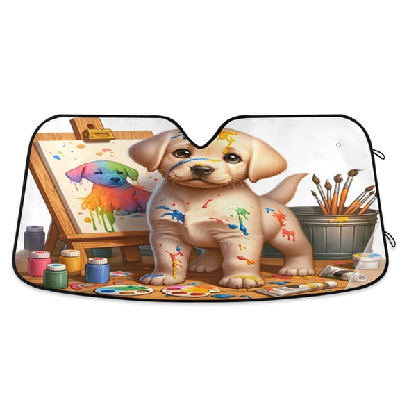 Dog with Drawing Car Windshield Sun Shade Foldable Car Front Window Visor Heat and UV Protection 53x23.5