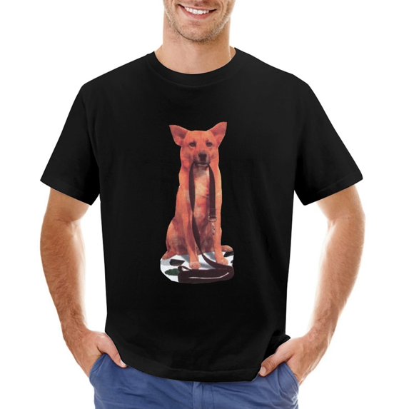 Dog with Leash Men’s Graphic T-shirt Vintage Short Sleeve Sport Tee Black 3XL