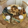 (Dog with Sunflowers) Round Table Cloth with Elastic Edge Waterproof