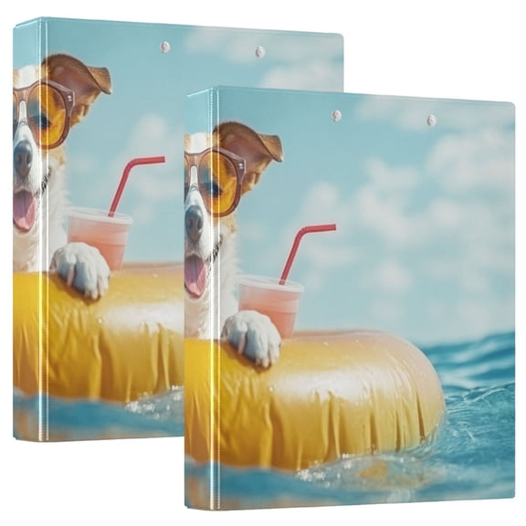 Dog with Sunglasses Drink Swimming Round Ring Binder 3 Rings 1.5" Capacity File Storage for A4 Size 1 Pack