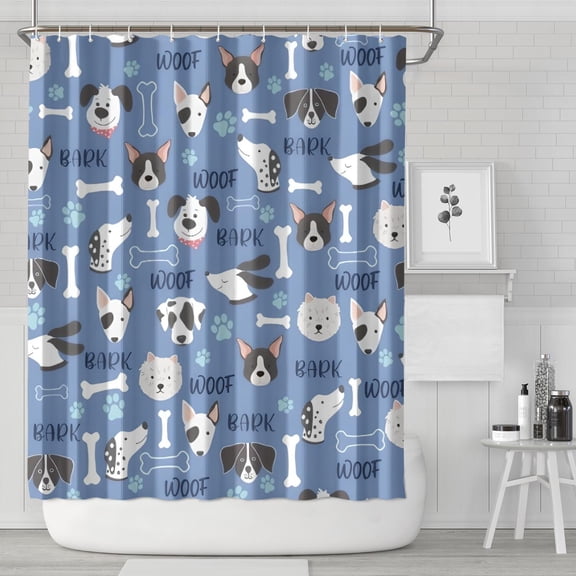 Dog with Woof and Bark Shower Curtain 84x72in ,Bathroom Decorative Shower Curtains Set with 12 Hooks,Modern Waterproof Washable Shower Curtain