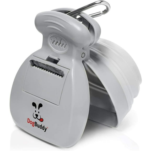 DogBuddy Pooper Scooper, Portable Dog Poop Sanitary Waste Pick Up, Heavy Duty Cleaner with Bag Dispenser, Leash Clip and Scooper Bags Included (Medium, Mist)