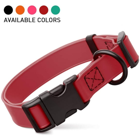 DogLine -Biothane Waterproof Dog Collar with Quick Release Buckle Strong Coated Nylon Webbing with Odor-Proof for Easy Care and Clean Fits Small Medium Large Dogs(Red: L: 12" - 19" | Width 3/4")
