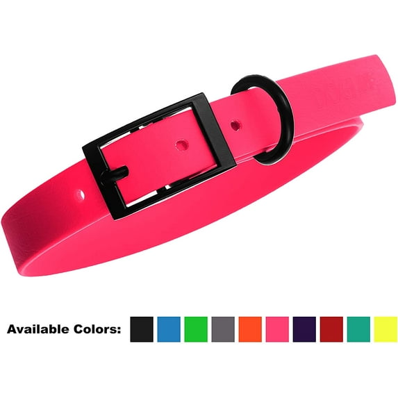 DogLine - Biothane Waterproof Dog Collar Strong Coated Nylon Webbing with Black Hardware Odor-Proof for Easy Care Clean High Performance Fits Small Medium Large Dogs(Neon Pink: L: 9" - 12" |W 1/2")